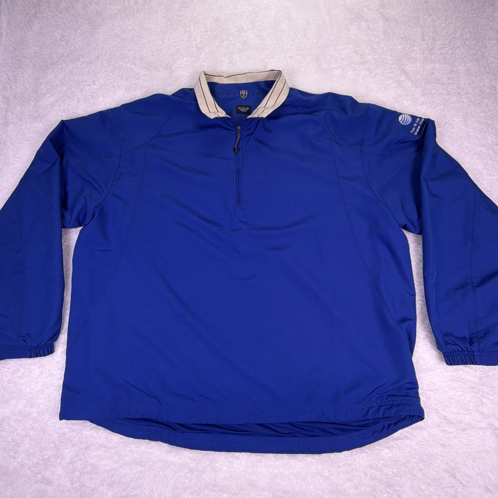 Vintage Nike Golf 1/4 Zip Pullover Rain Jacket Blue AT&T Charity Golf Tour Y2K